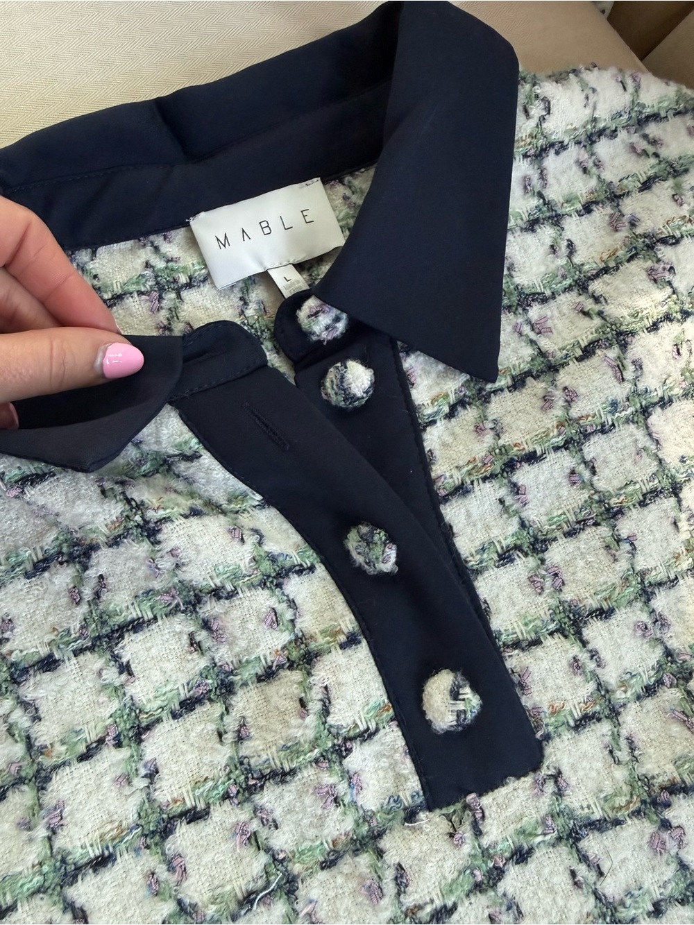 MARBLE Tweed Jacket with Black Trim and Pastel Accents - Picture 7 of 11